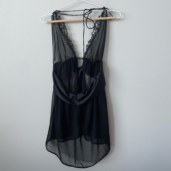 Victoria's Secret Black Sheer Satin and Lace Halter Babydoll Size Large - Picture 3 of 12
